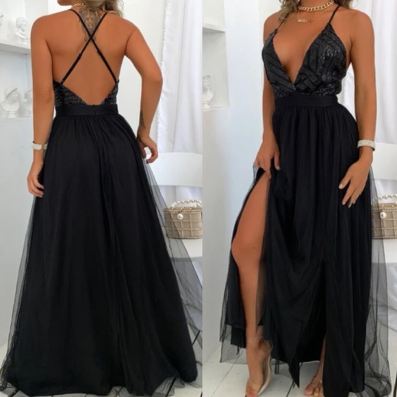 Luxe sequins open back party formal evening wedding gown dress LAST PACK - Picture 2 of 16